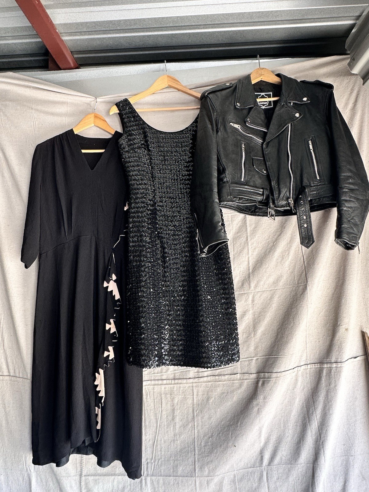 Vintage Resale Lot Of 3 Bundle Leather Biker Jacket 30s 60s Dress Womens S M L