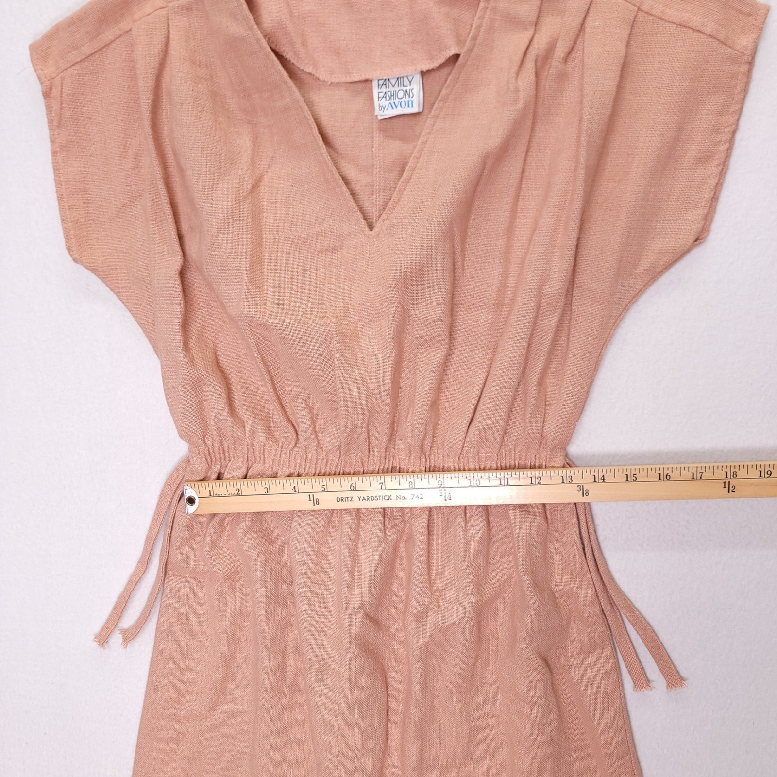 Vintage Family Fashions by Avon Pink V-Neck Elastic Waist Dress Size 11/12 20199