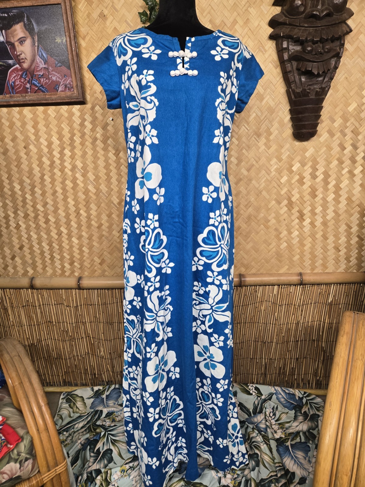 Vintage Hawaiian Togs Aloha Maxi Barkcloth Dress w1081
