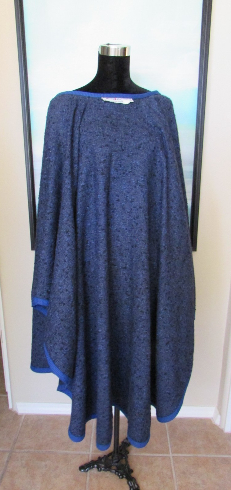 VTG 70’s Yves Saint Laurent Rive Gauche Blue Wool Cape Coat Made in France Sz 38