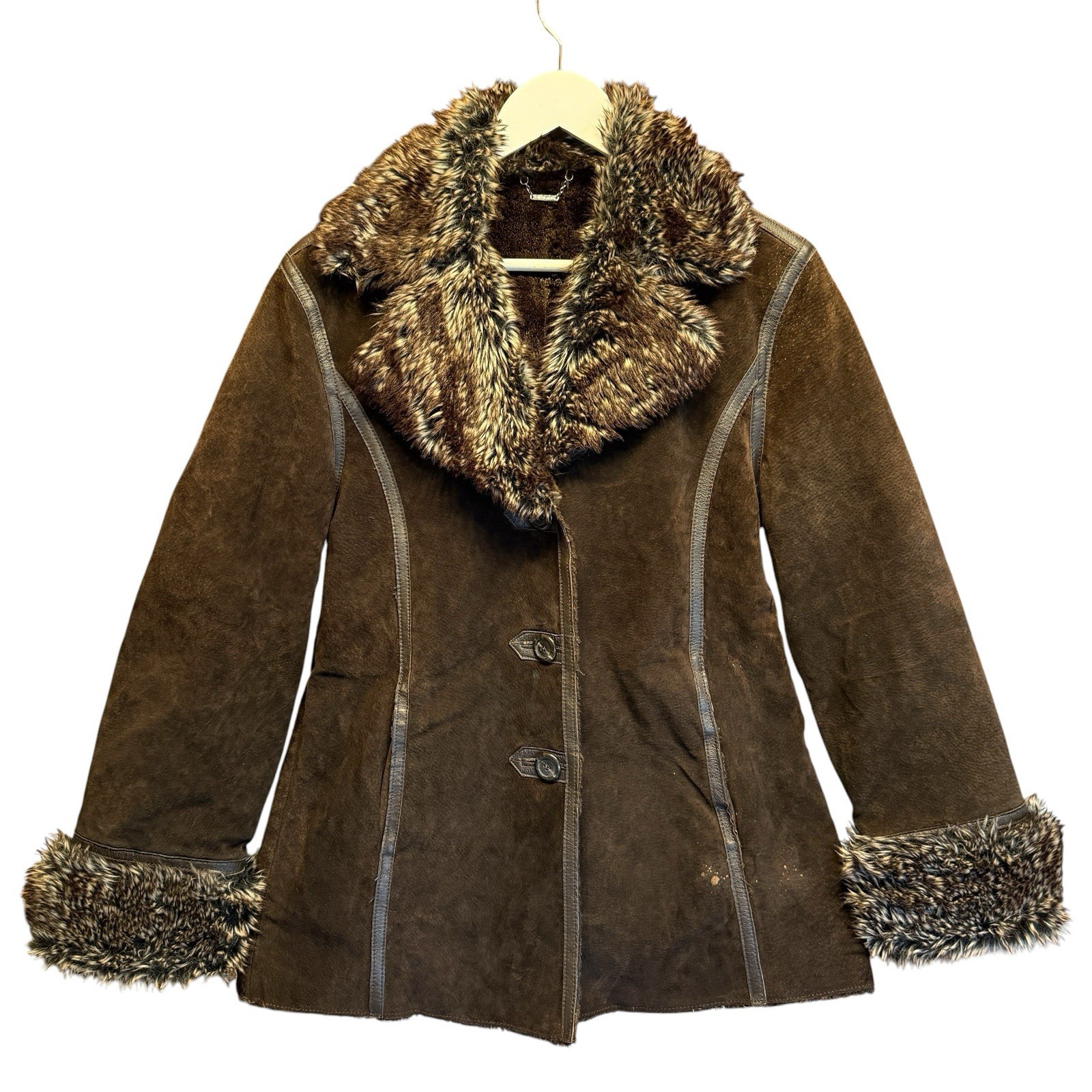 VTG Y2K Penny Lane Coat London Fog Brown Suede Boho SZ S Hippie Gypsy Rave Jacke