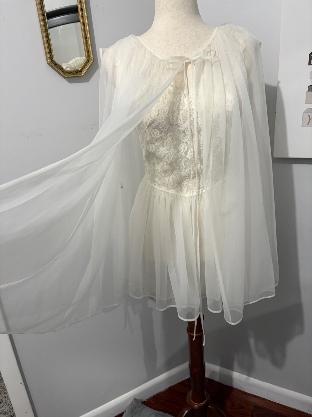 Rare Vintage 1970’s Jer Marai Chiffon Babydoll Bridal Set Size Medium