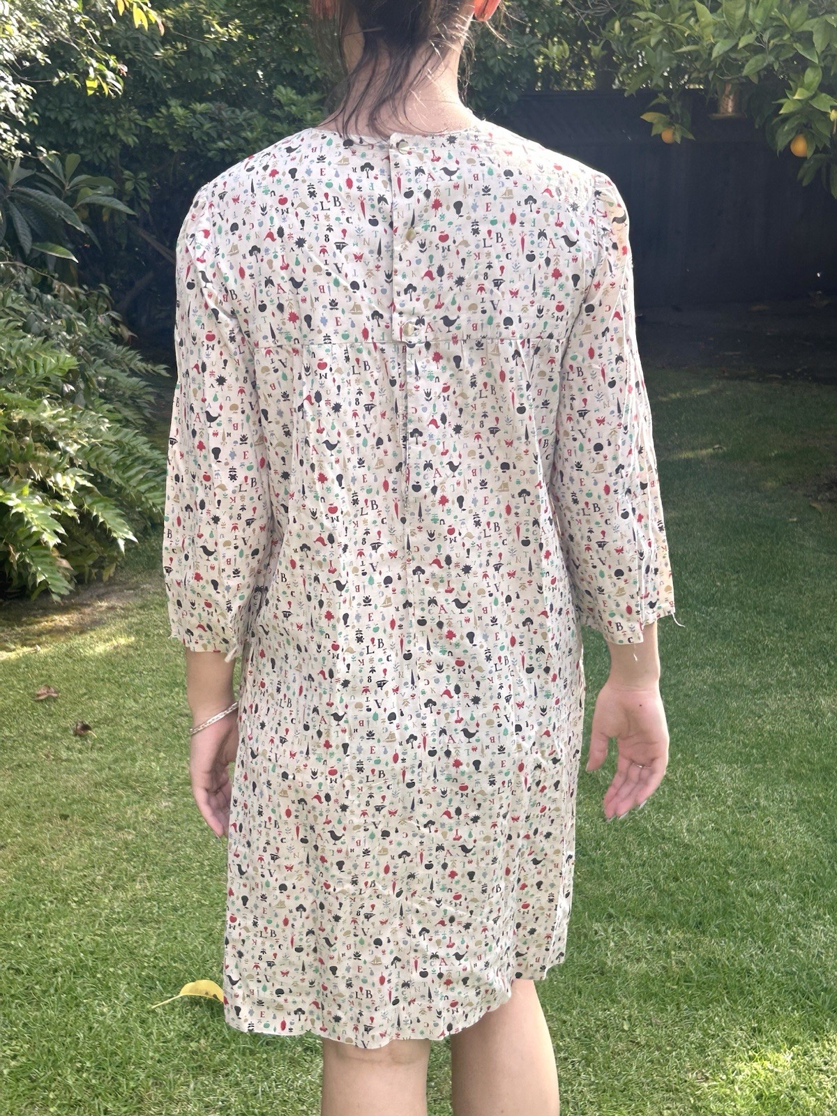 Vintage 60s Handmade M Smock Dress Alphabet Print