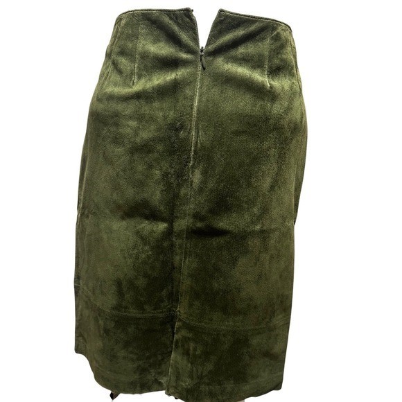 Vintage Y2K Lord & Taylor Olive Green Suede Leather Pencil Midi Skirt Size 6