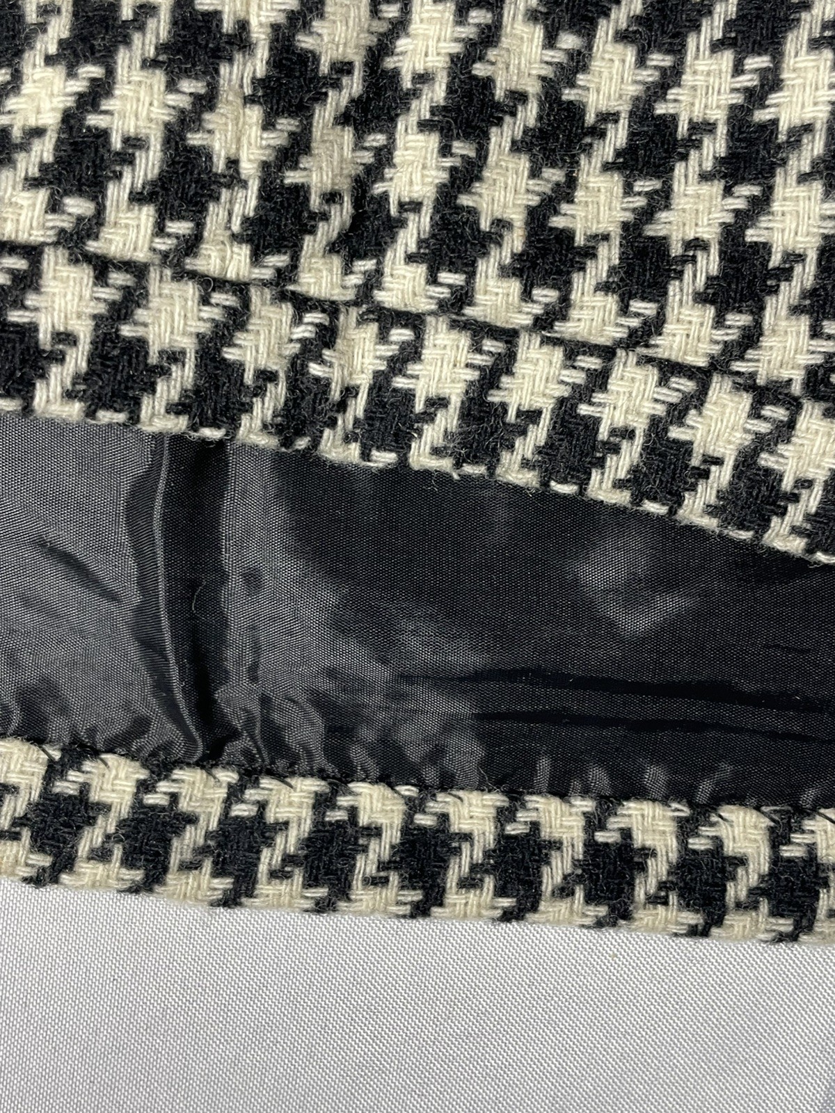 Vintage Black White Houndstooth Wool Handmade Small Lined