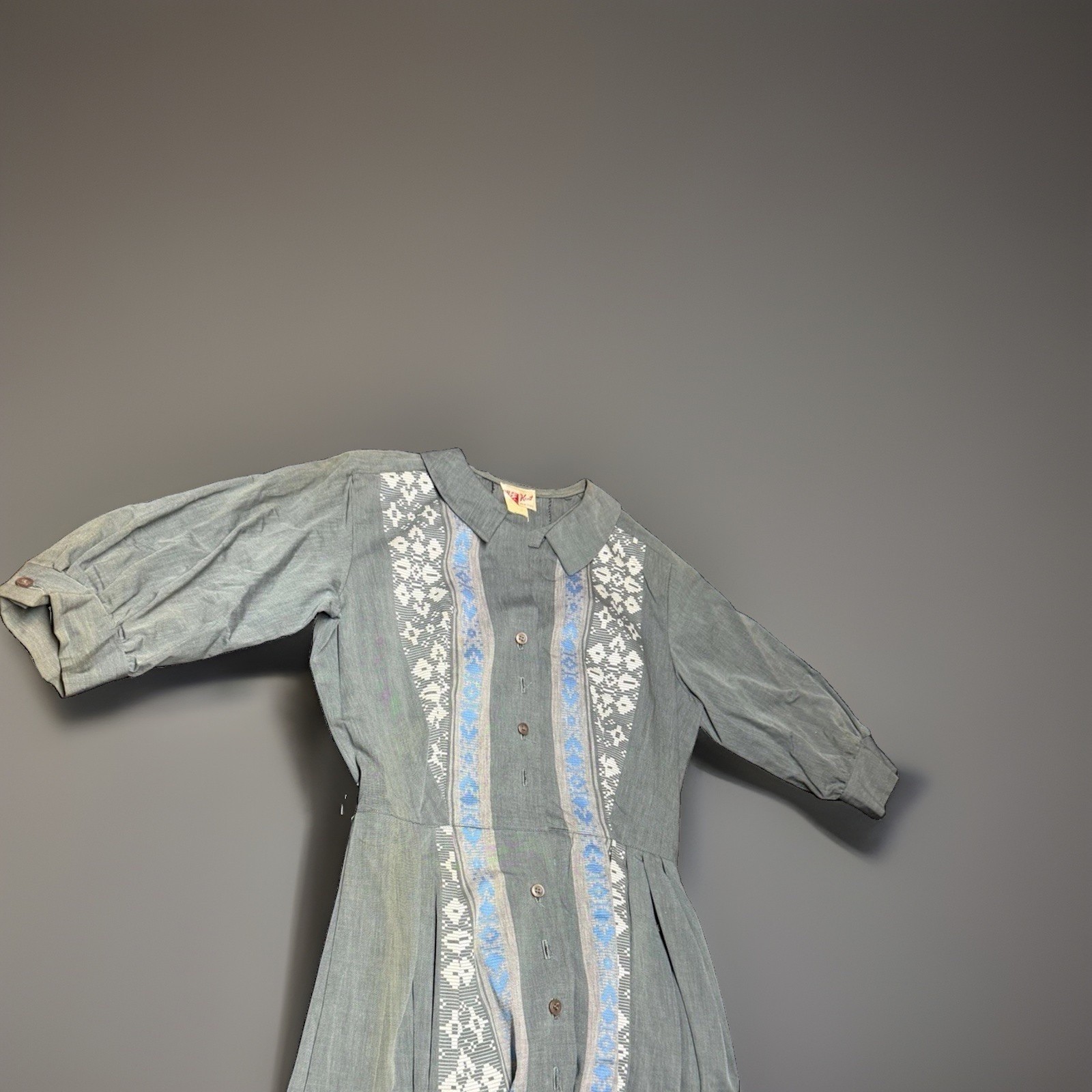VTG 60s Abby Kent New York Shirtwaist Dress Cotton Pleated Embroidered Sz 11 NOS