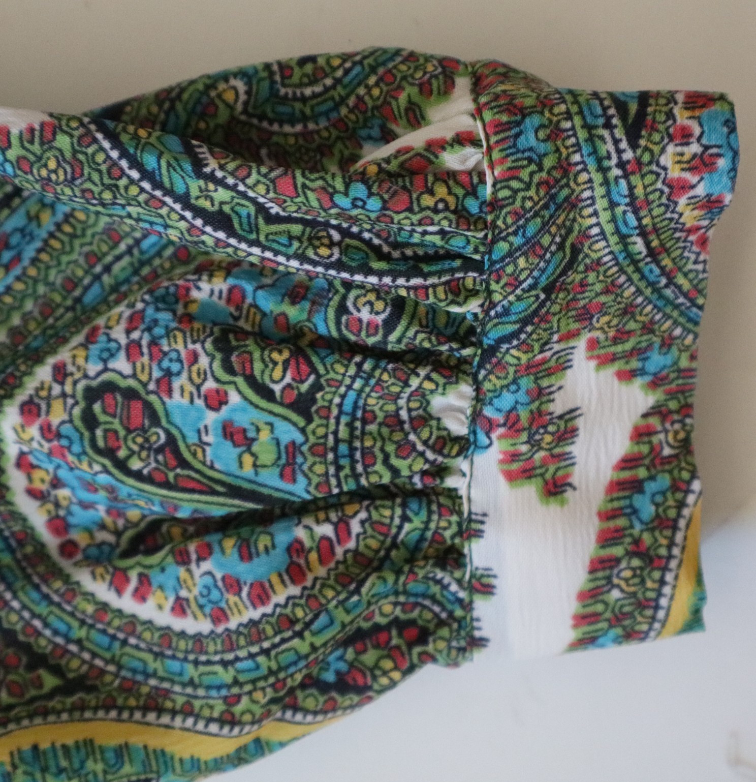 Vtg 1960s Ship 'n Shore Women’s Blouse Top w Neck Tie, Blue Green Paisley Sz Med