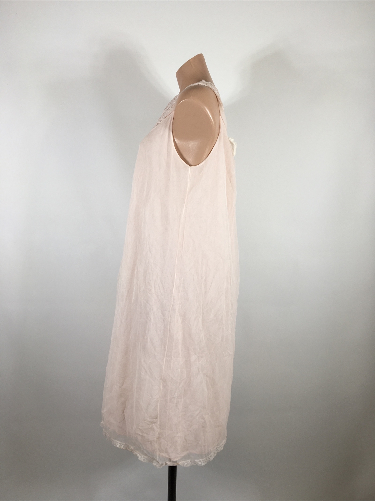 VTG 70s USA Mistee Bright Pink Double Chiffon Mini Slip Dress Nightgown Womens M