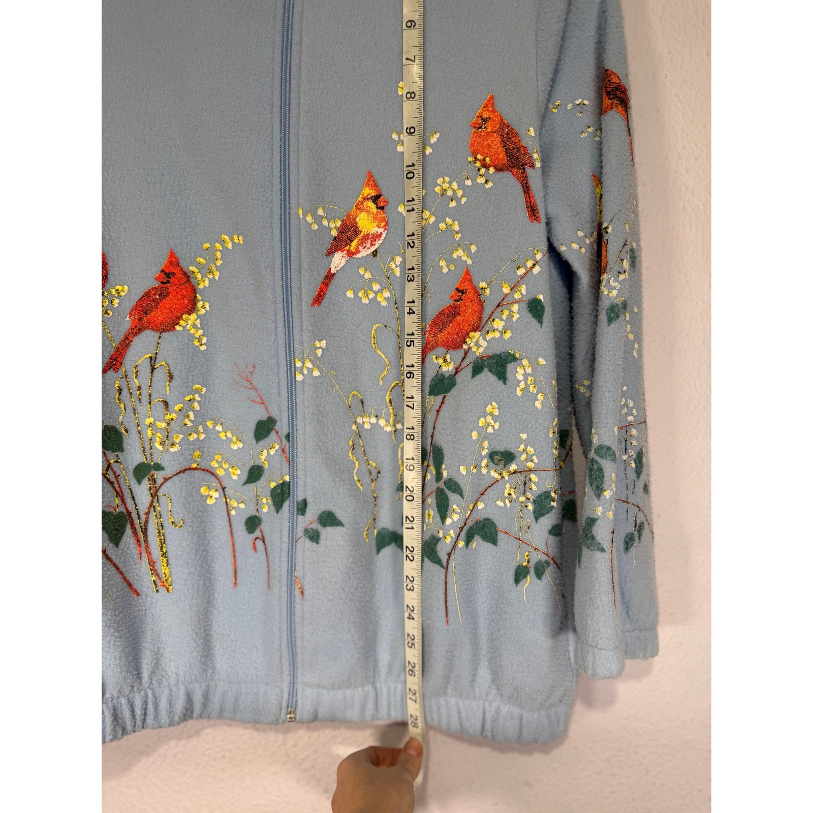 Vintage Tudor Court Fleece Womens Cardinal Bird Blue S Cottagecore Nature Granny