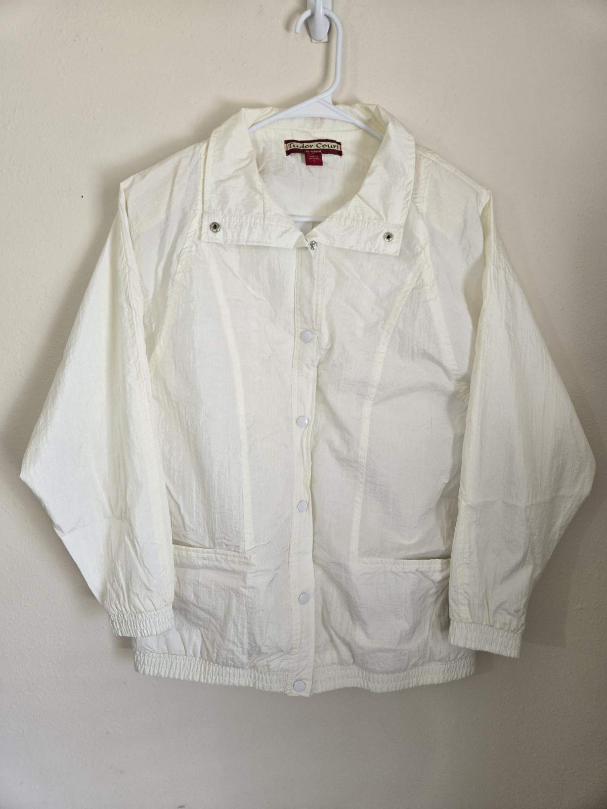 80’s/90’s Tudor Court by Haband Metallic White Jacket Windbreaker Lg FREE SHIP