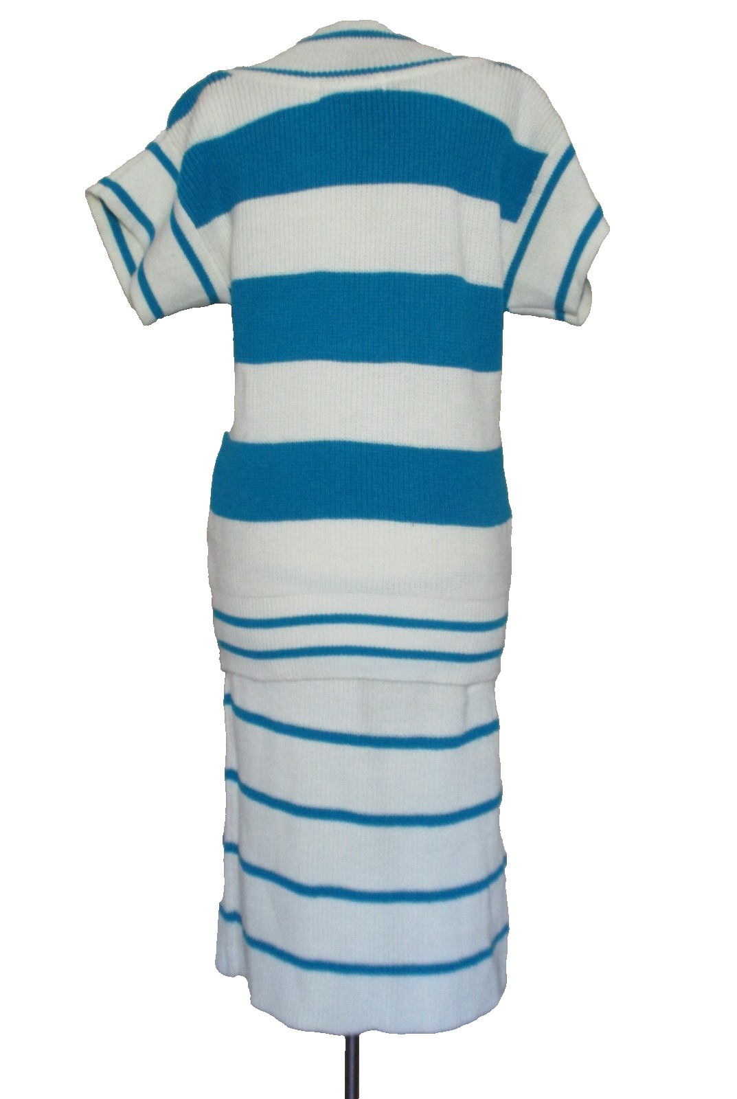 Vintage A’Milano Knit Sweater & Skirt Set M/L Women Ivory Turquoise Striped