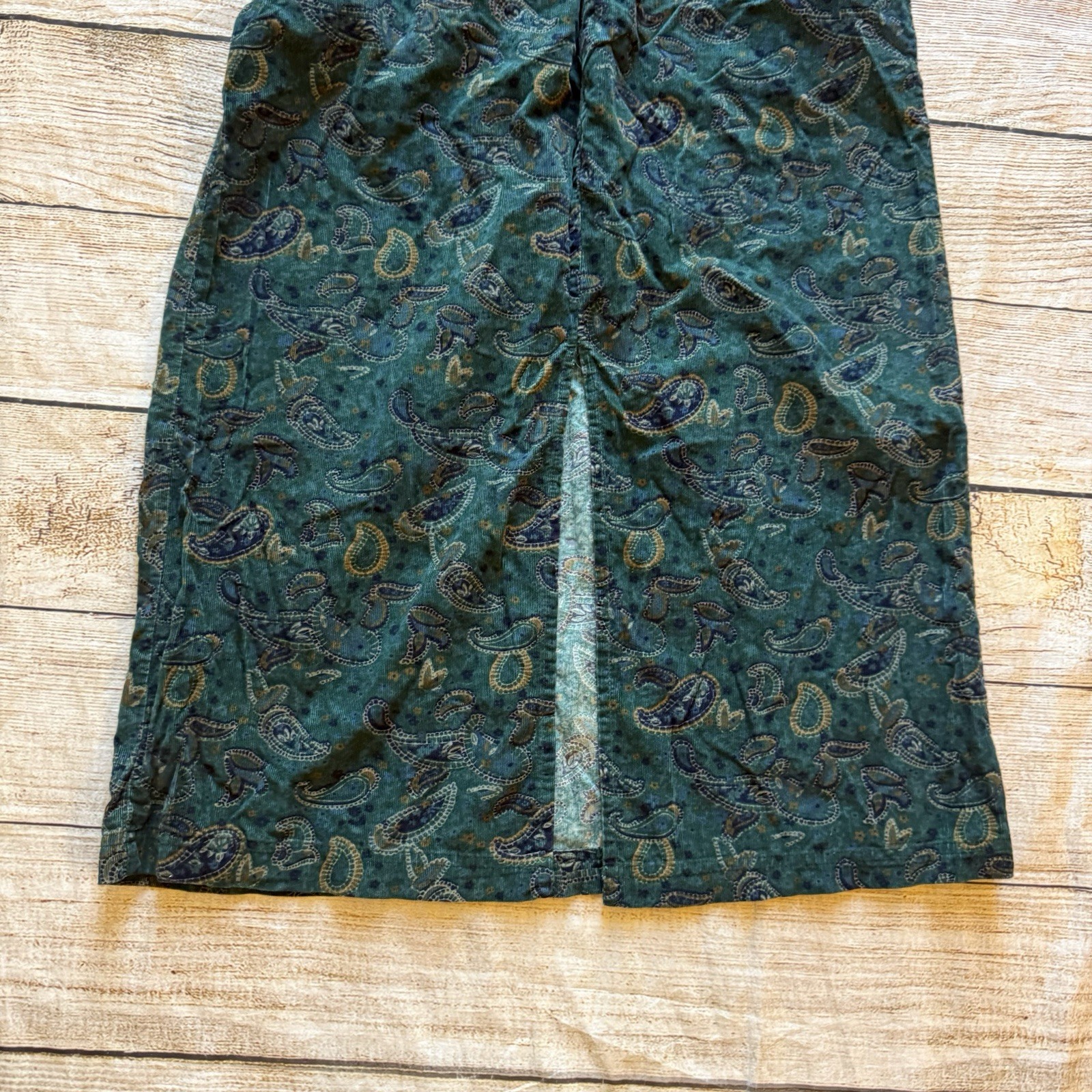 Vintage Bobbie Brooks teal blue paisley print corduroy maxi dress sz M 8/10