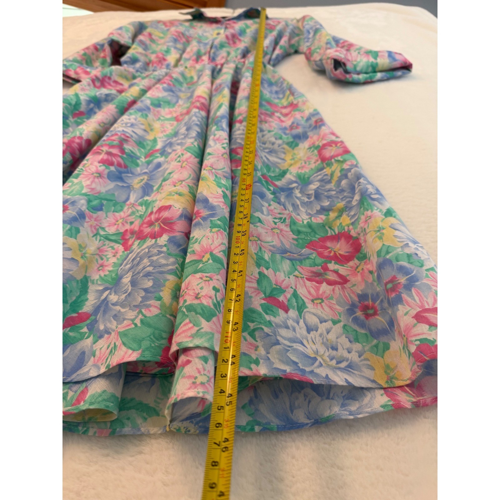 Vintage The American Shirt Dress Floral Cotton Midi Dress Pink Blue 14P USA Made