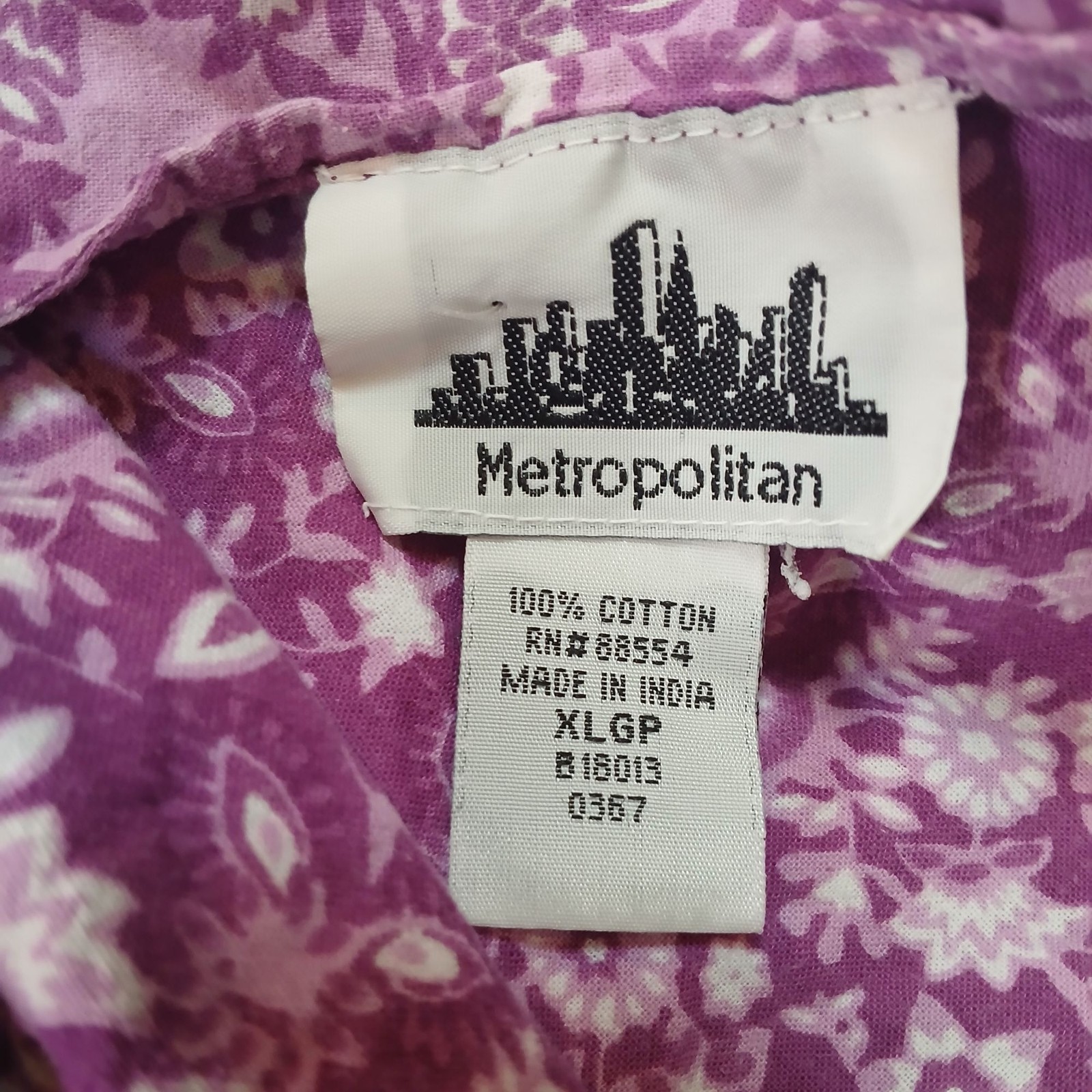 VTG Metropolitan Floral House Dress Muumuu Size XL Purple Cotton Pockets #L-51