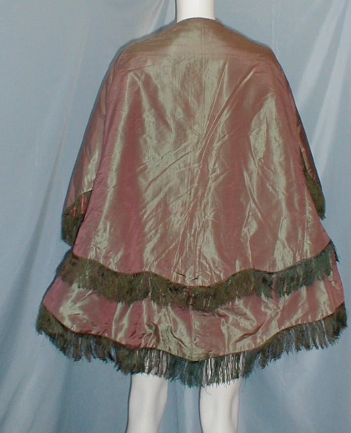 Opulent Antique Dress Cape Victorian 1860 Changeable Gold Silk w/ Pink Lining