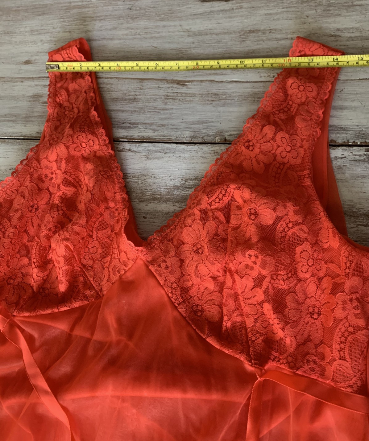 Vtg 60s Chiffon Overlay Persimmon Lace Watteau Train Nightgown Large? CUT TAG