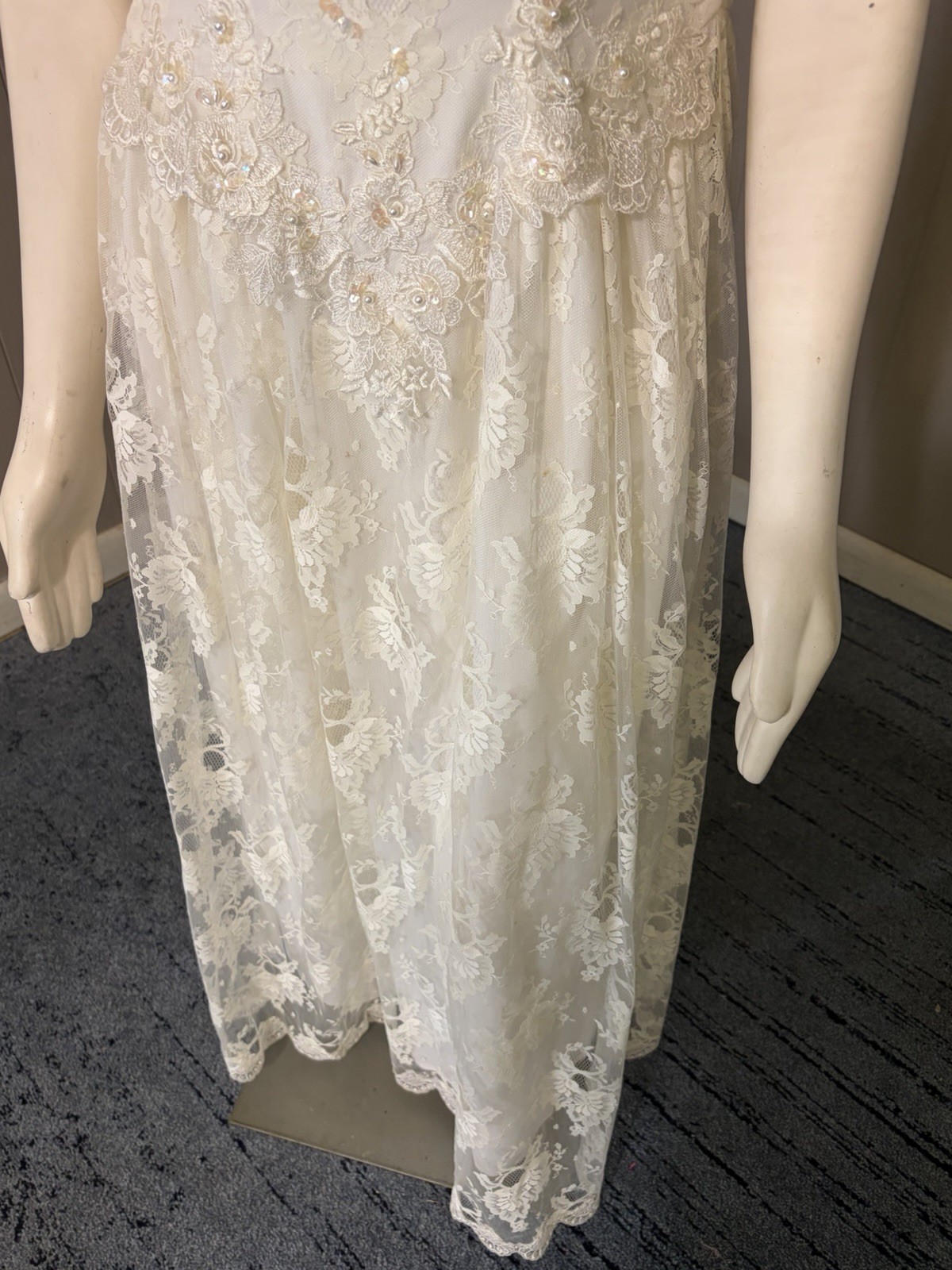 1990’s Puff Sleeve Lace Midi Wedding Dress Cottage Core Sz 12