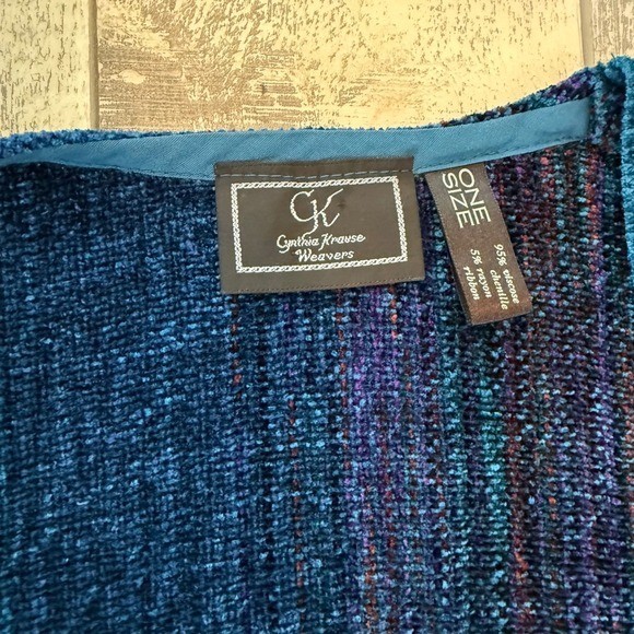 CYNTHIA KRAUSE WEAVERS Vintage Teal Blue Chenille Knit Wrap Vest One Size Artsy
