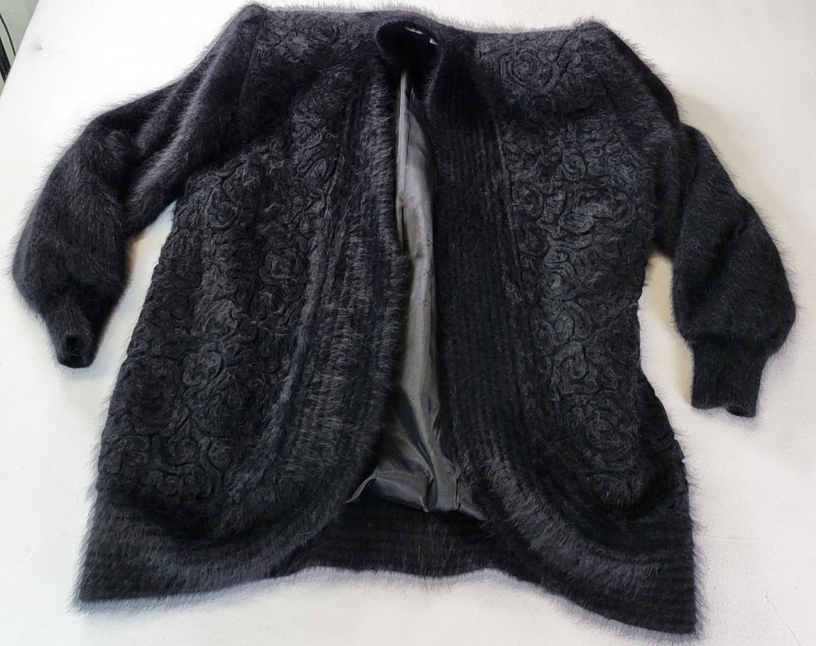 VTG BIG STAR Keo Sung Cardigan Sweater Black Angora Furry Fuzzy Luxurious XL/1X