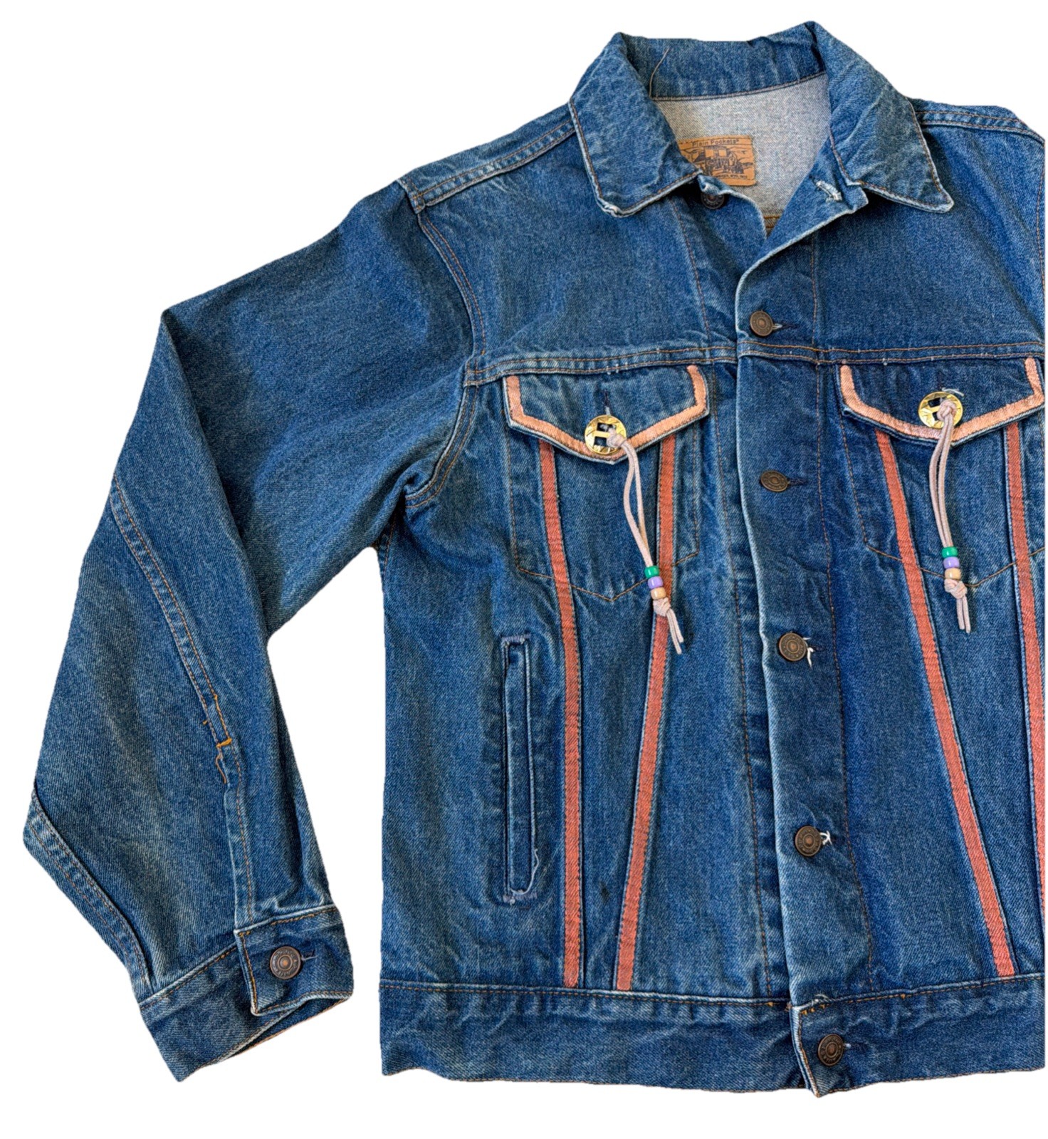 Vintage 70s 80s Plain Pockets Aztec Desert Denim Jean Jacket Women Size Medium