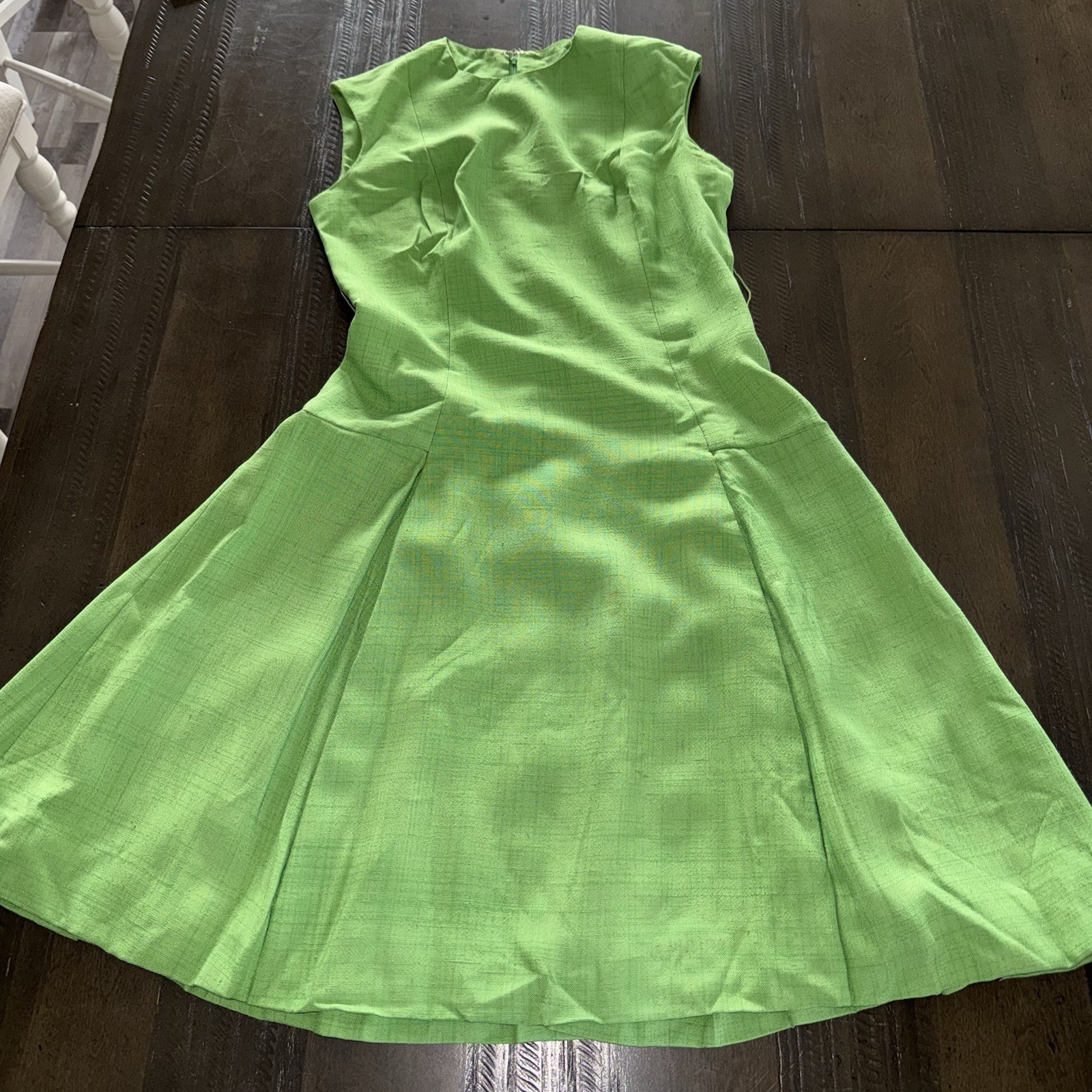 Vintage 1960s House Of Brunel Princess Dress Lime Green Linen ILGWU Mod MCM✅desc