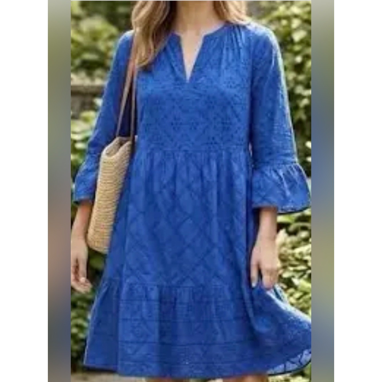 J. Jill Blue Eyelet Embroidered Tiered Cotton Dress Size L
