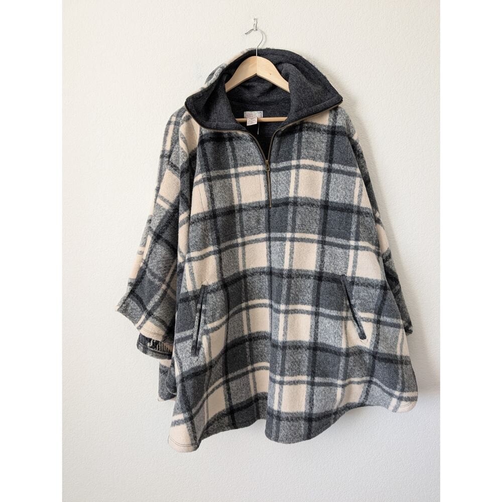 Free People Oversized Poncho with Pockets Gray & Cream OS Winter Indie Cottage