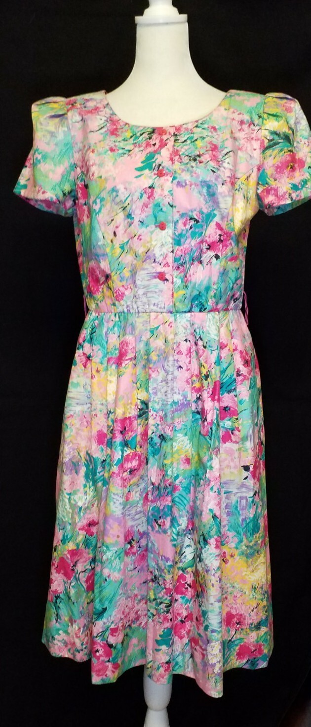 Vtg 80s Willi California Floral Pleated Dress Sz 4 USA
