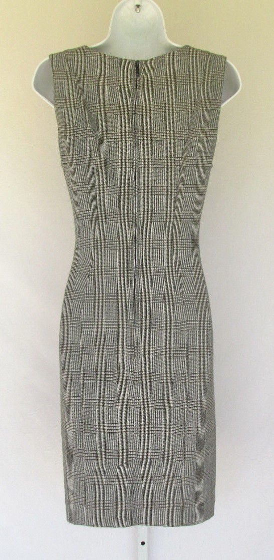 VINTAGE 1980s DRESS BLACK WHITE CHECKERS FULLY LINED POLY RAYON SPANDEX SIZE 8