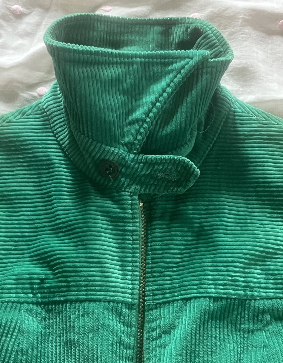 1970s Women’s Austin Hill Green Corduroy Dagger Collar Metal Zip Jacket Shacket