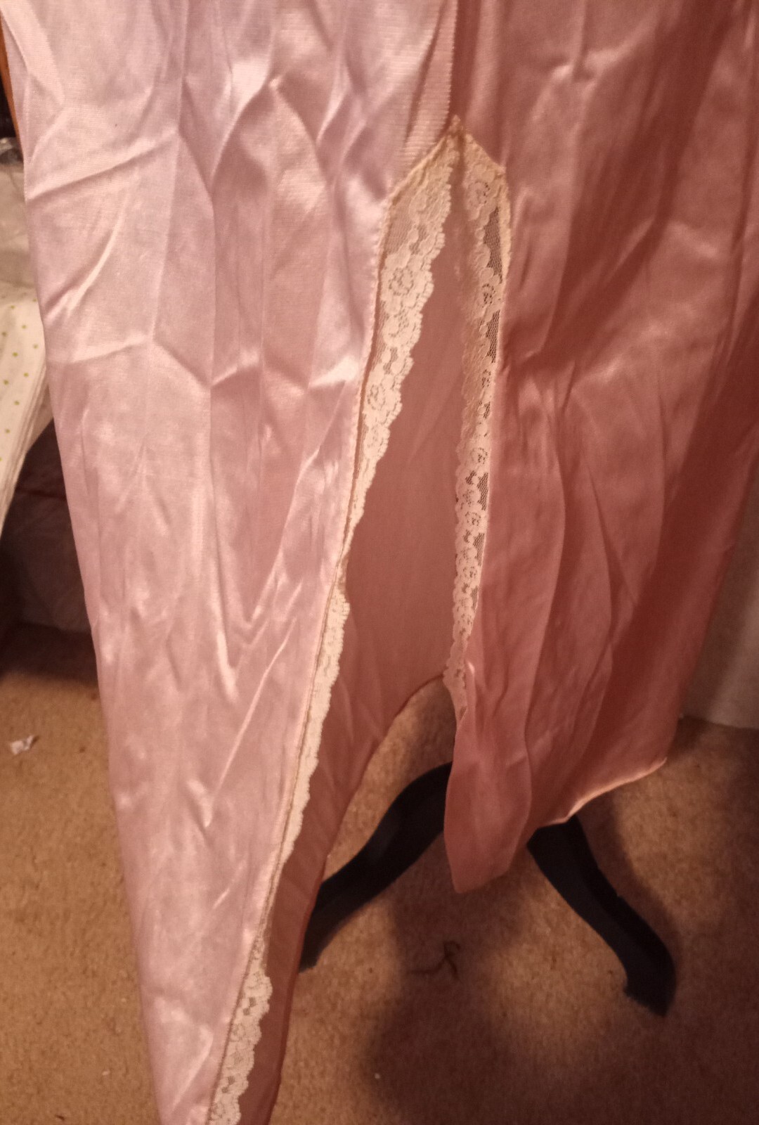 2 Vintage FANCY ME Sz S Pink Nylon Sheer Cream Lace Long Nightgown Slip Dress