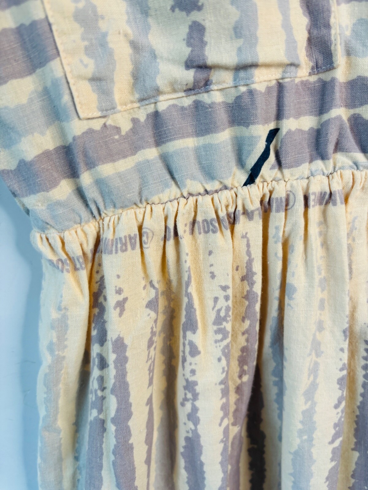 VTG 50’S UNIQUE!!HANDMADE OFF WHITE&BLUE PURPLE STRIPED PLEATED BUTTON DRESS*M