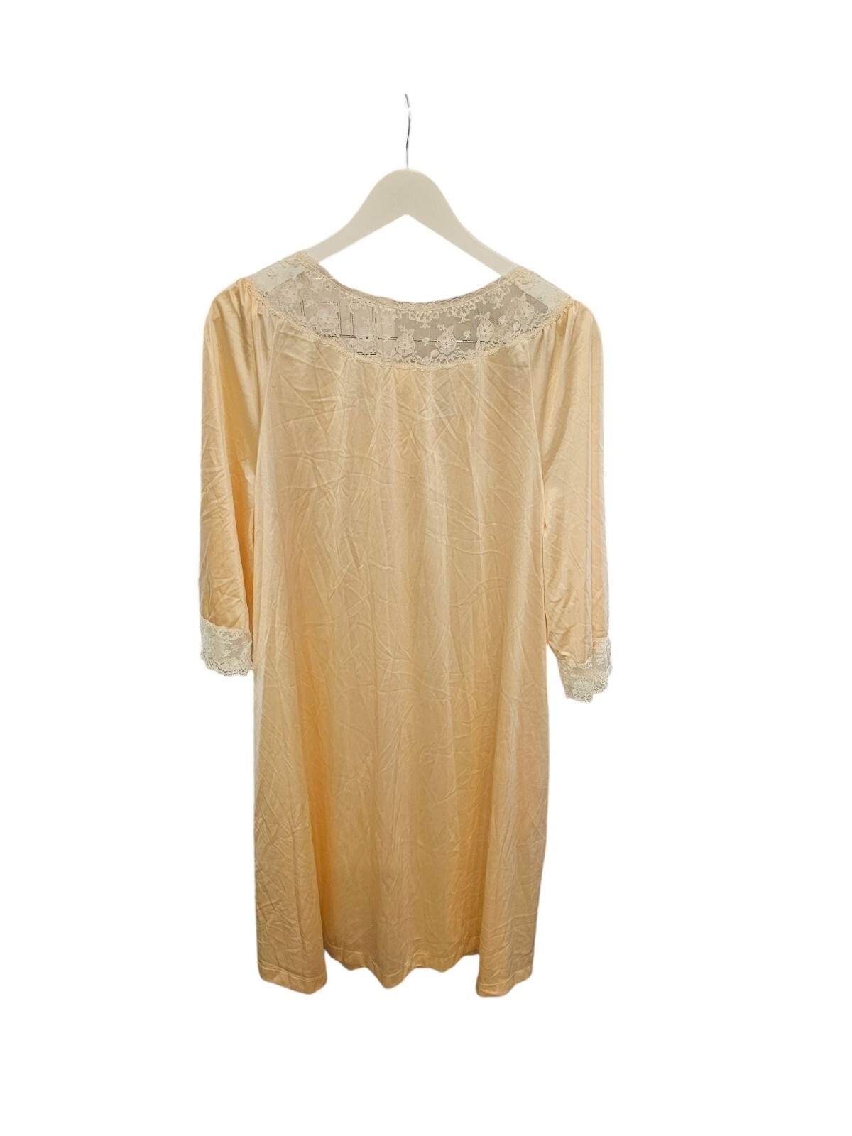 Vintage Satin Robe House Coat With Lace Trim & Covered Buttons M/L 24″W x 37″L