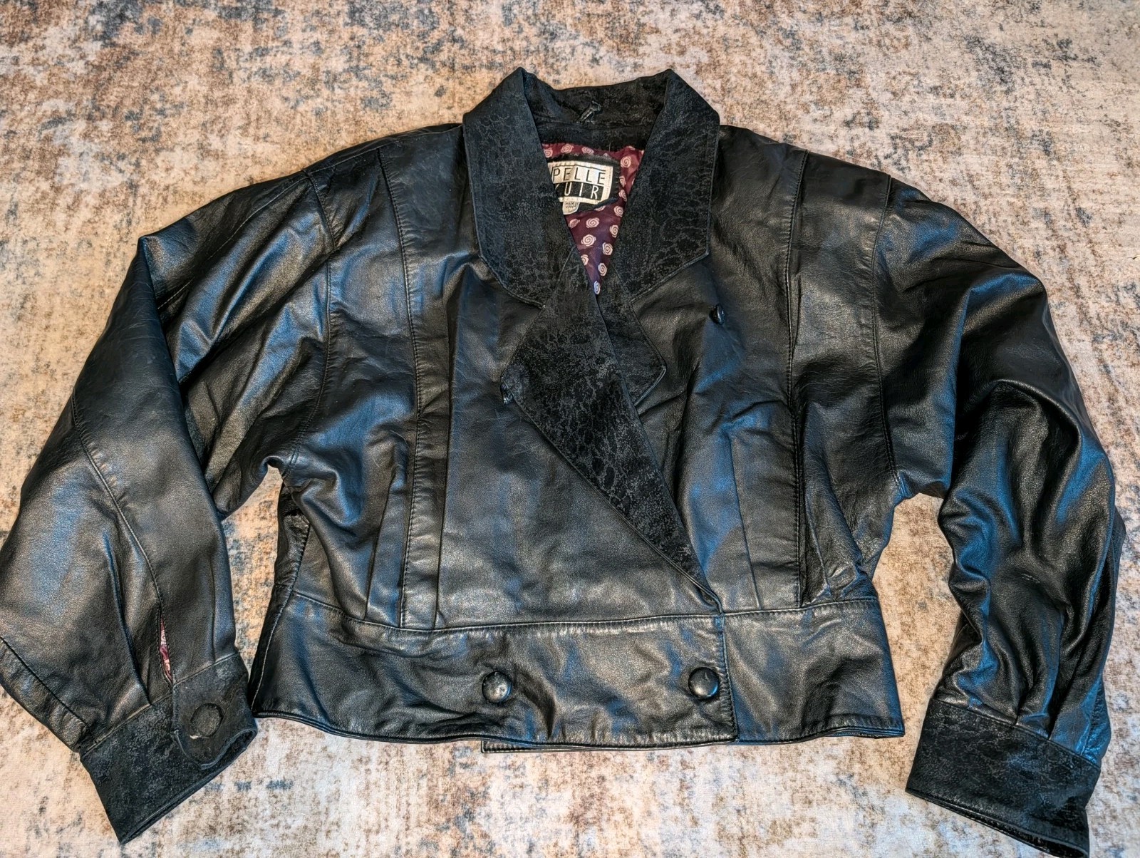 Pelle Cuir Vintage 80s 90s Black Leather Jacket Suede Panel Cropped Boxy…