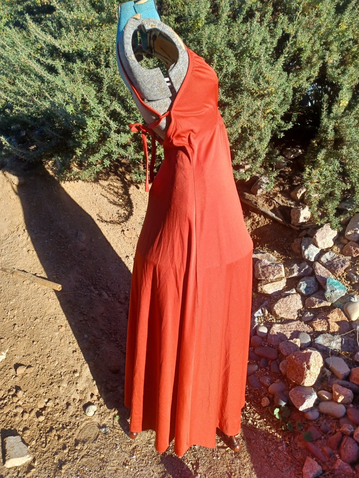 Vintage 1970s Orange-Red Strappy Disco Maxi-dress
