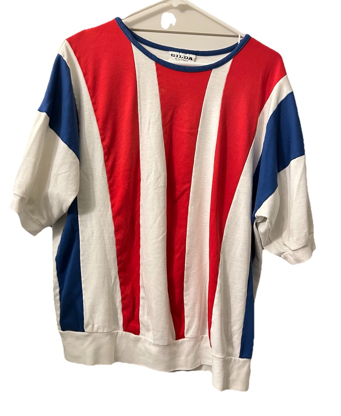 Vintage Color Block Top White Red Blue Triangles Gilda of California Women’s L