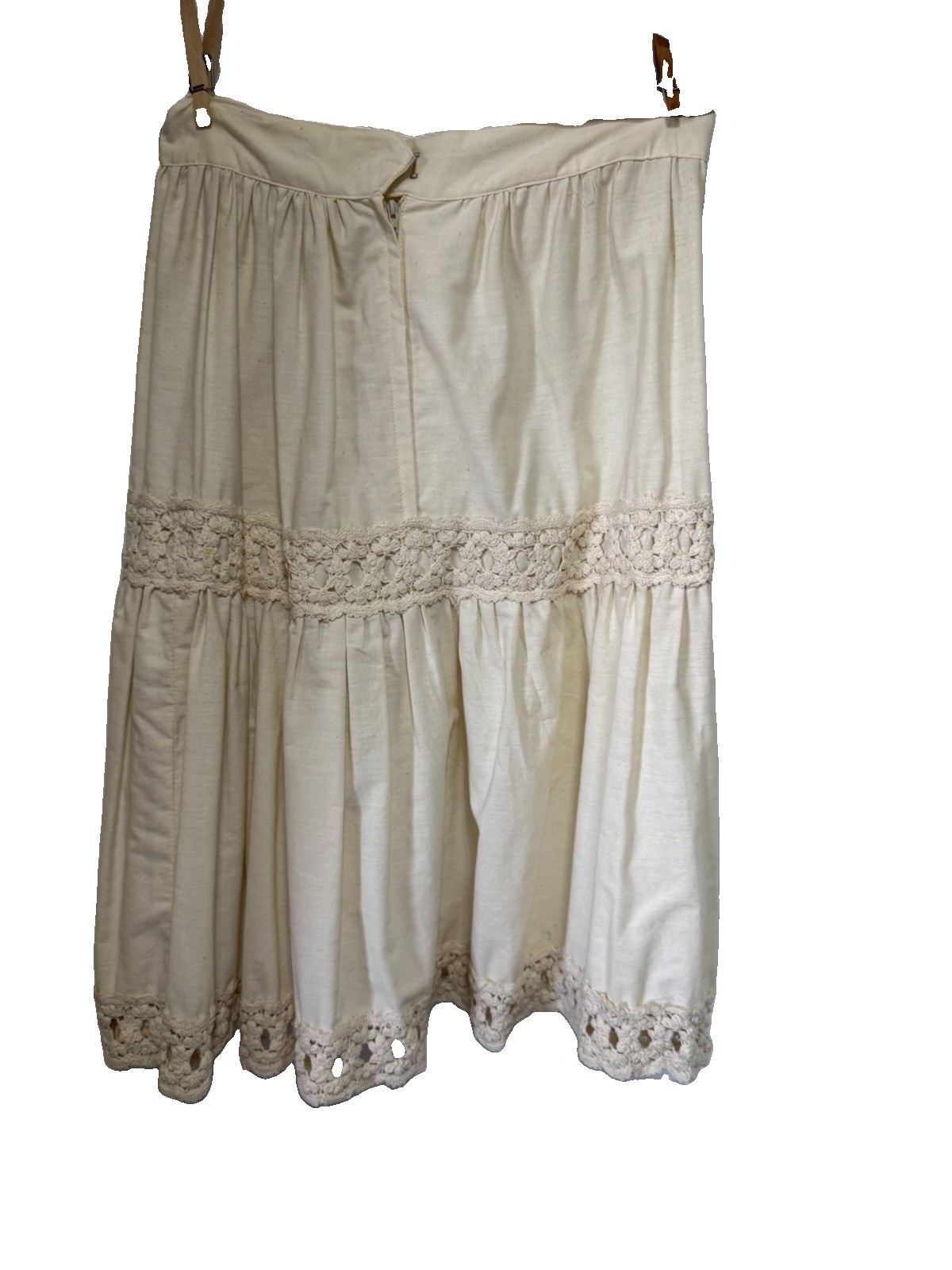 Vtg 70s Jessica’s Gunnies Gunne Sax Cream Cotton Prairie Skirt Crochet Lace 13