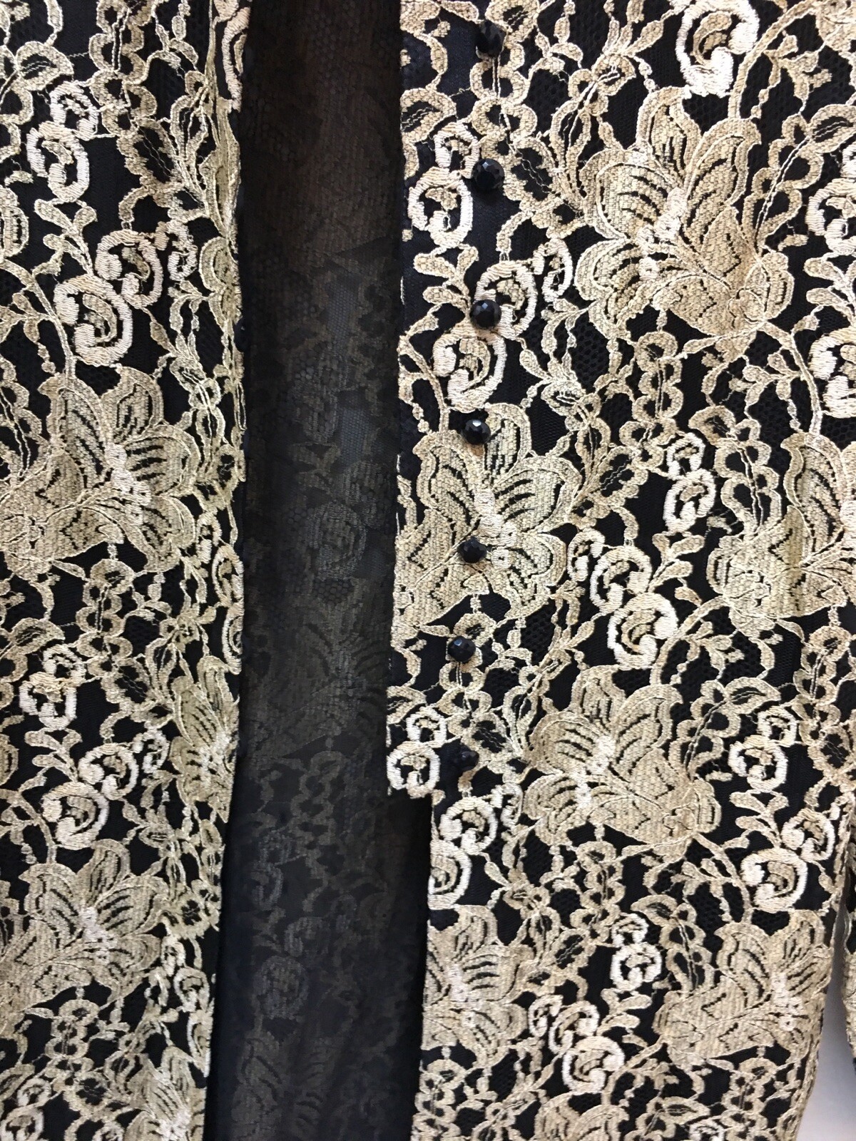 Vtg Liz Claiborne Night Evening Dressy Party 12 Jacket Black Gold Lace Overlay
