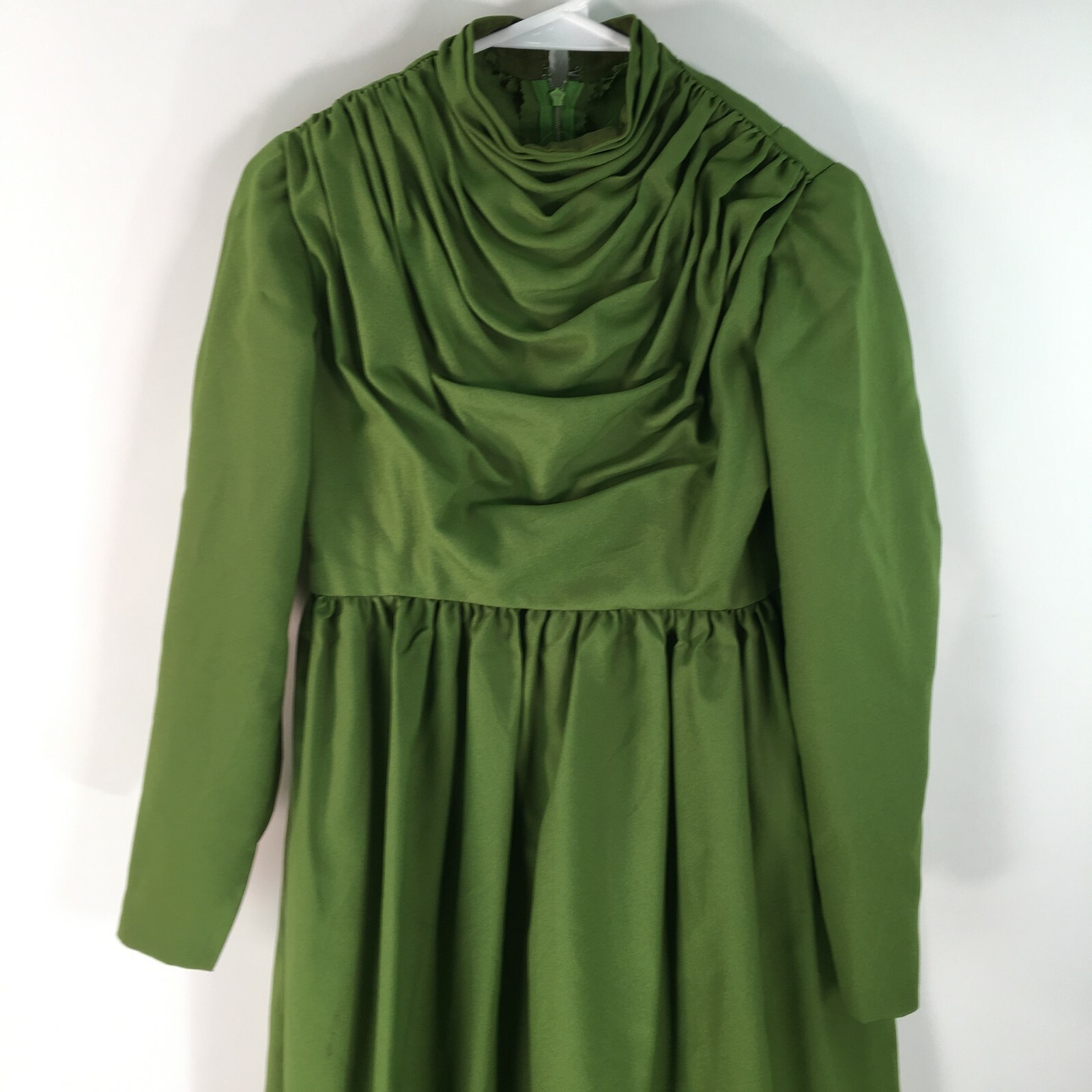 VTG Womens MaryLou Handmade Draped Neck Olive Green Gown Dress Size Large