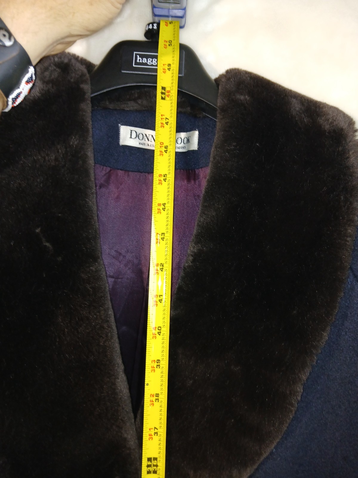 Vintage Women’s Dark Blue Wool Coat W Brown Faux Fur Collar Made In Usa, Size 6