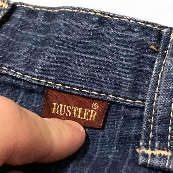 Rustler pinstripe denim riders jeans pleated 70s vintage scovill 13J (25×29)