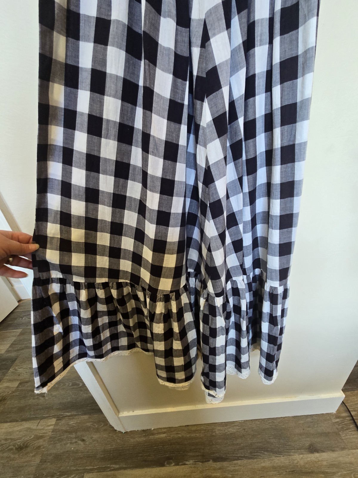 Vintage Womens Gingham Check Dress Eyelet Black White Dainty Sz Xs S 4 Prarie