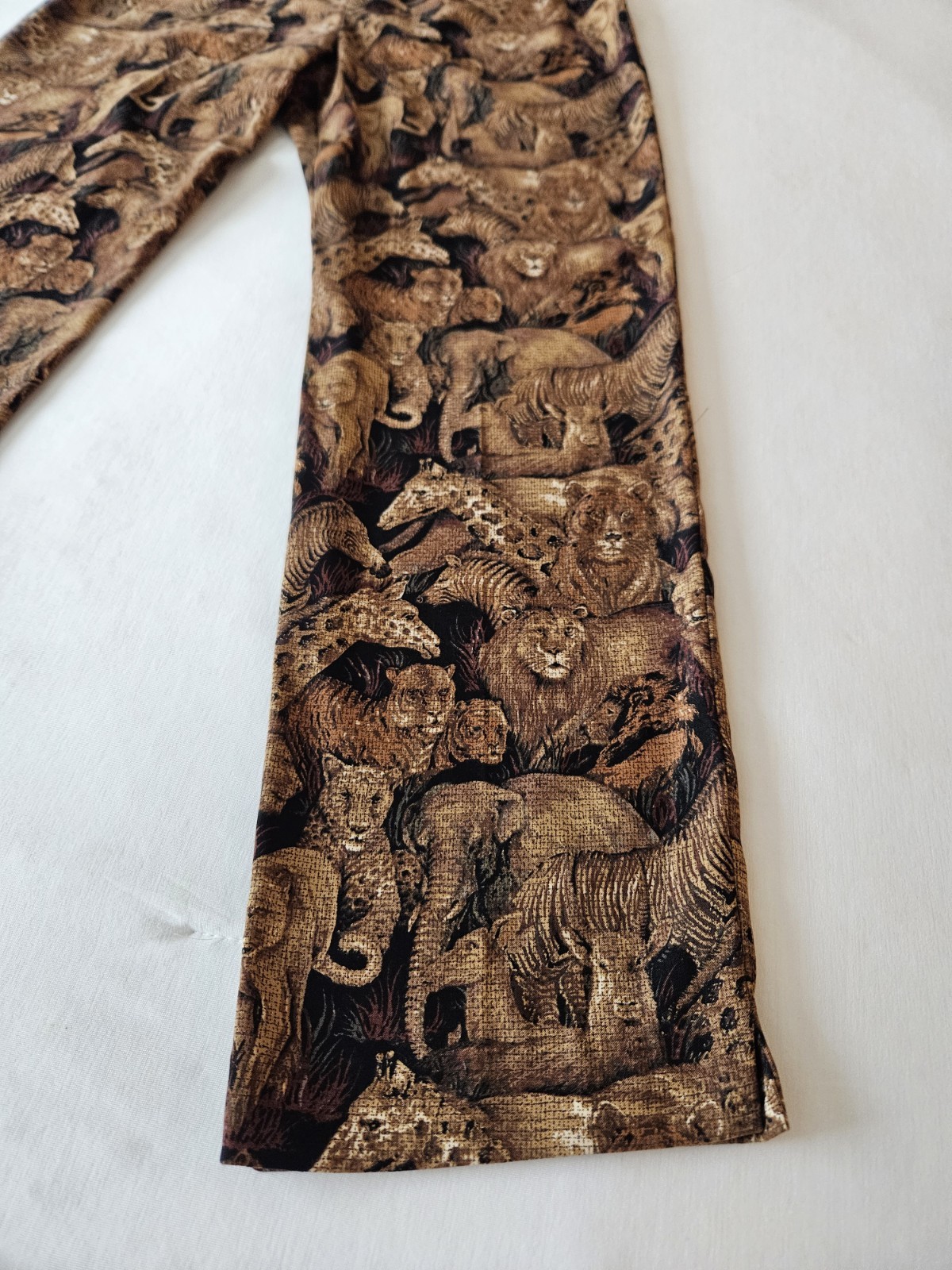 Vtg Sharon Young Animal Print Zebra Lion Giraffe Brown Corduroy-ish Pants 8