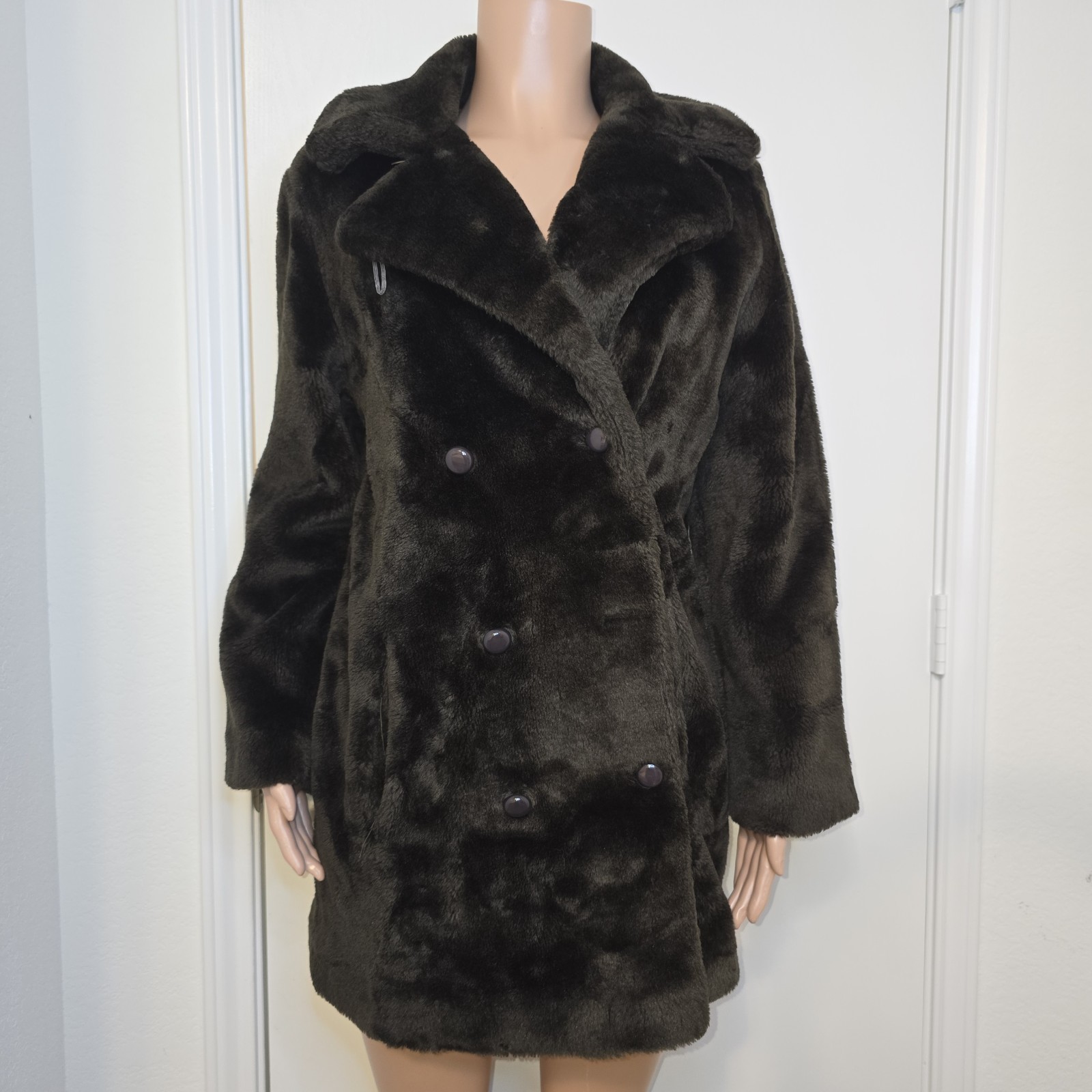 VTG Herman Kay Dark Brown Faux Fur Double Breasted Women’s Coat USA Distressed