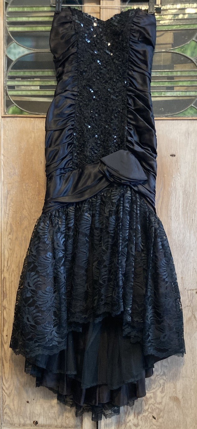 Vtg ZUM ZUM Strapless Dress Mermaid Lace Sequin Beaded Satin Formal Prom – AS IS