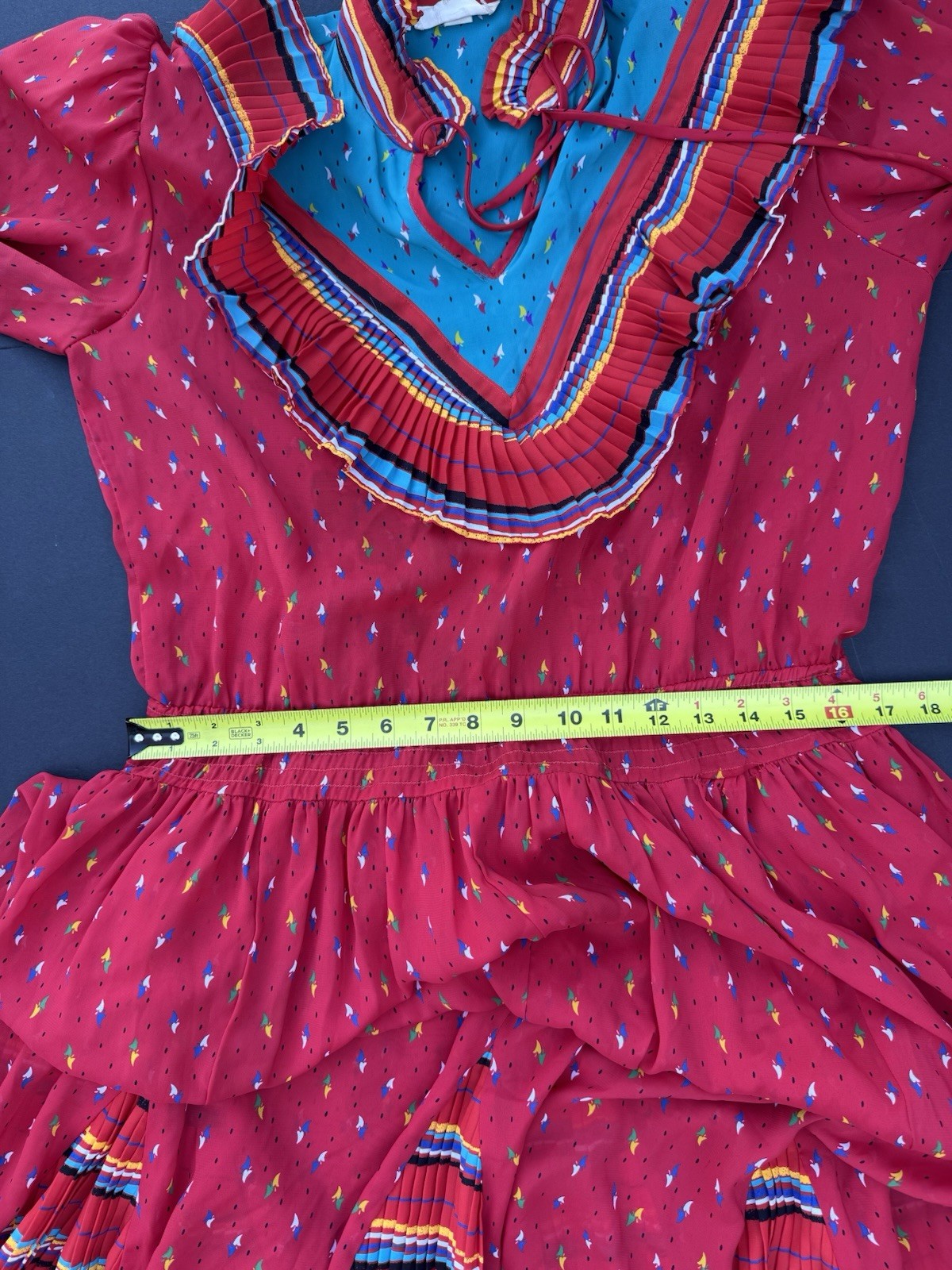80s Vintage Assorti by Susan Freis Ruffle Midi Bodice Dress Large Colorful
