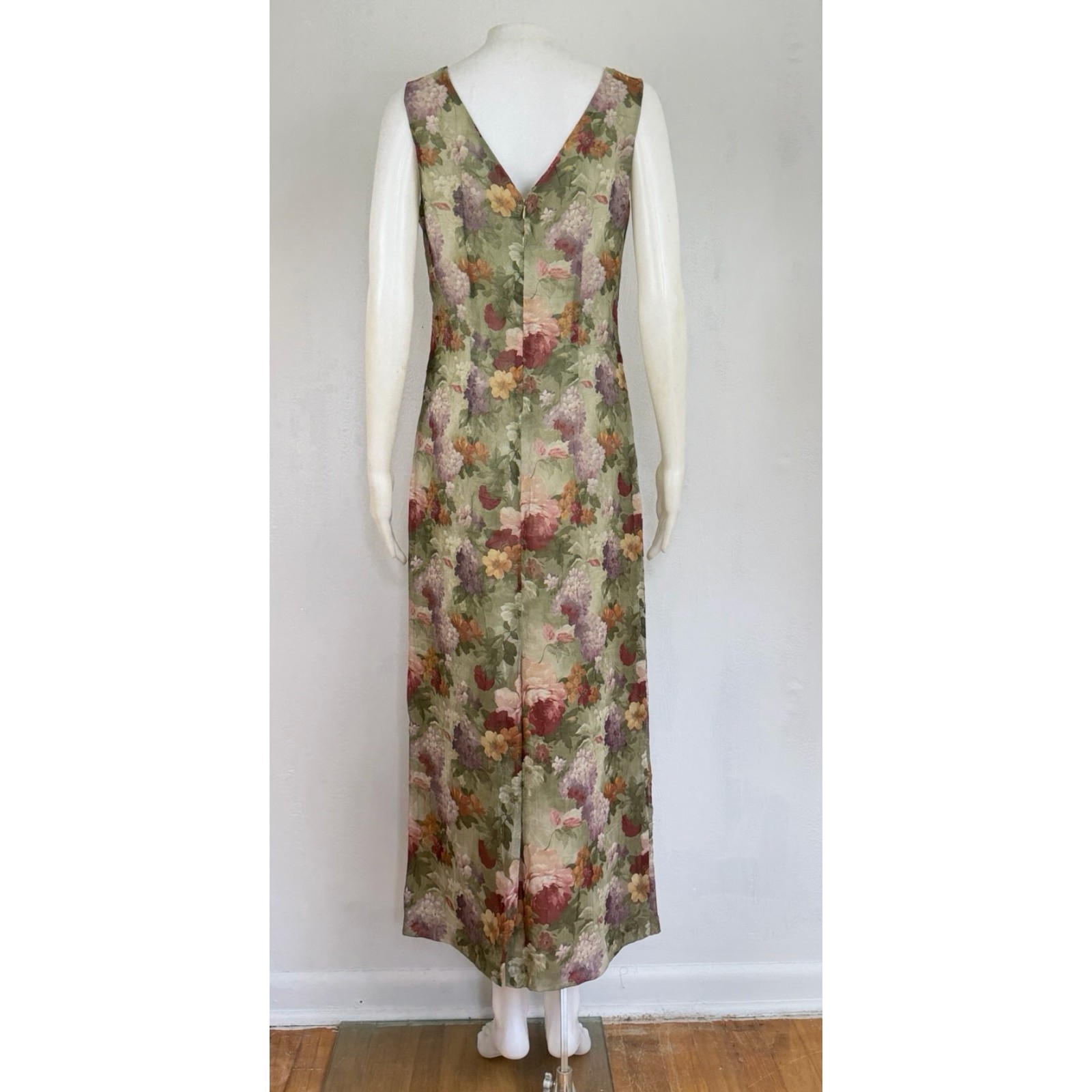 Vintage Floral Print Maxi Dress Size Small Sleeveless Crinkled Botanical Garden
