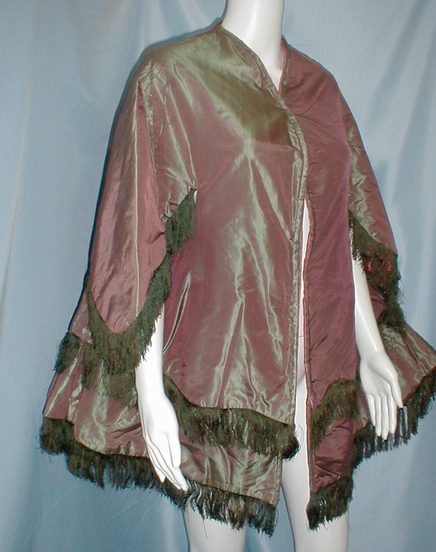 Opulent Antique Dress Cape Victorian 1860 Changeable Gold Silk w/ Pink Lining