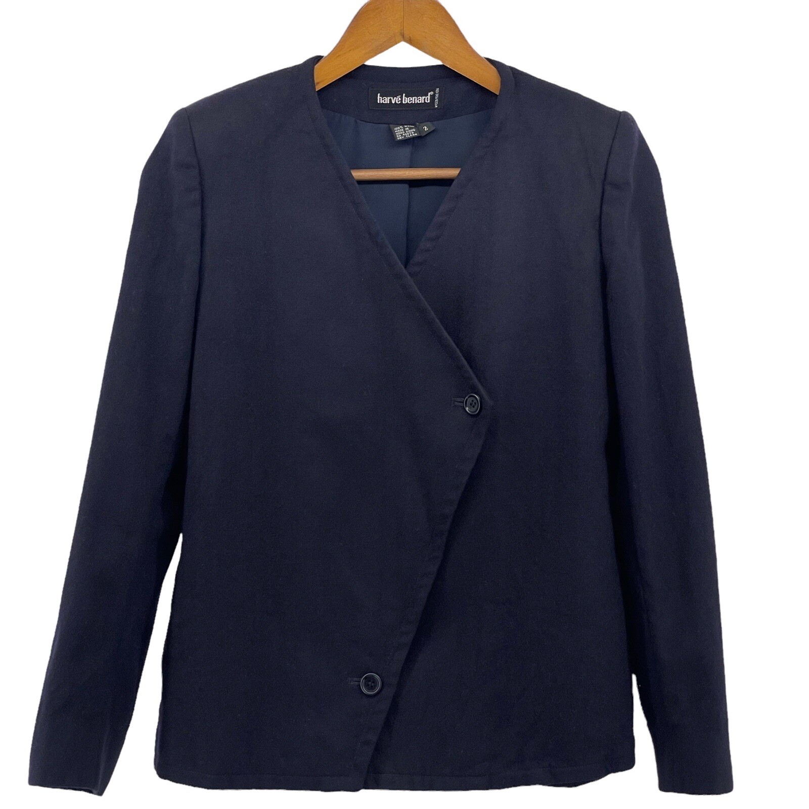 Harve Benard Jacket Womens 2 Blue Cropped Blazer Asymmetrical 1980s Vintage
