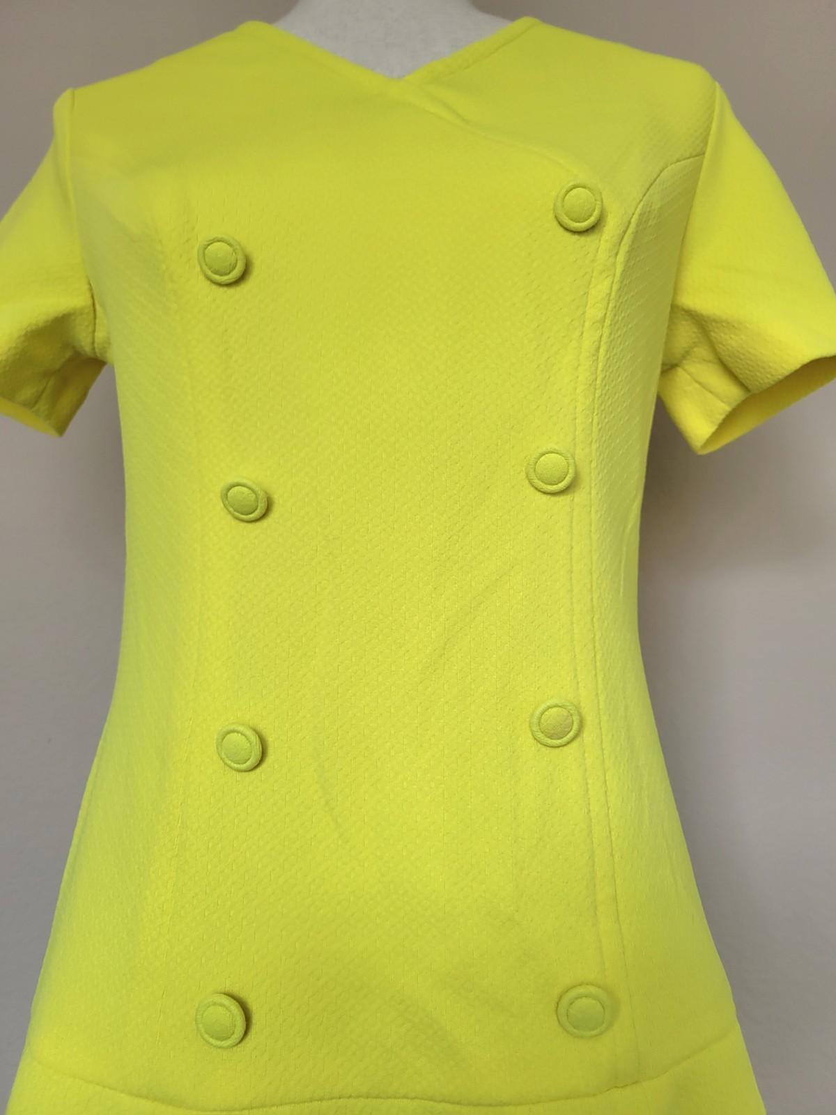 Vintage 60s Drop Waist Mini Dress Fit & Flare Size M Yellow Preppy Mod Tennis